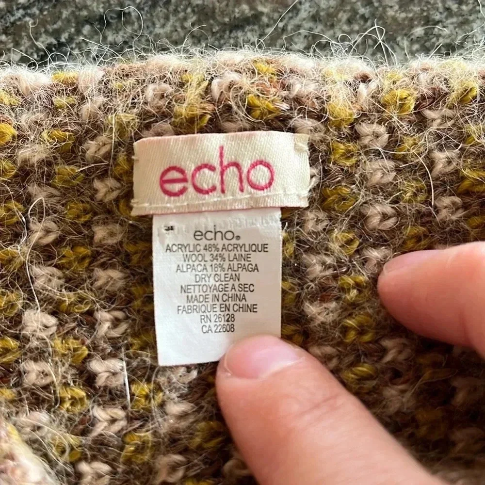 Alpaca Wool Blend Keyhole Scarf Soft Vintage Inspired Brown Mustard Neutral